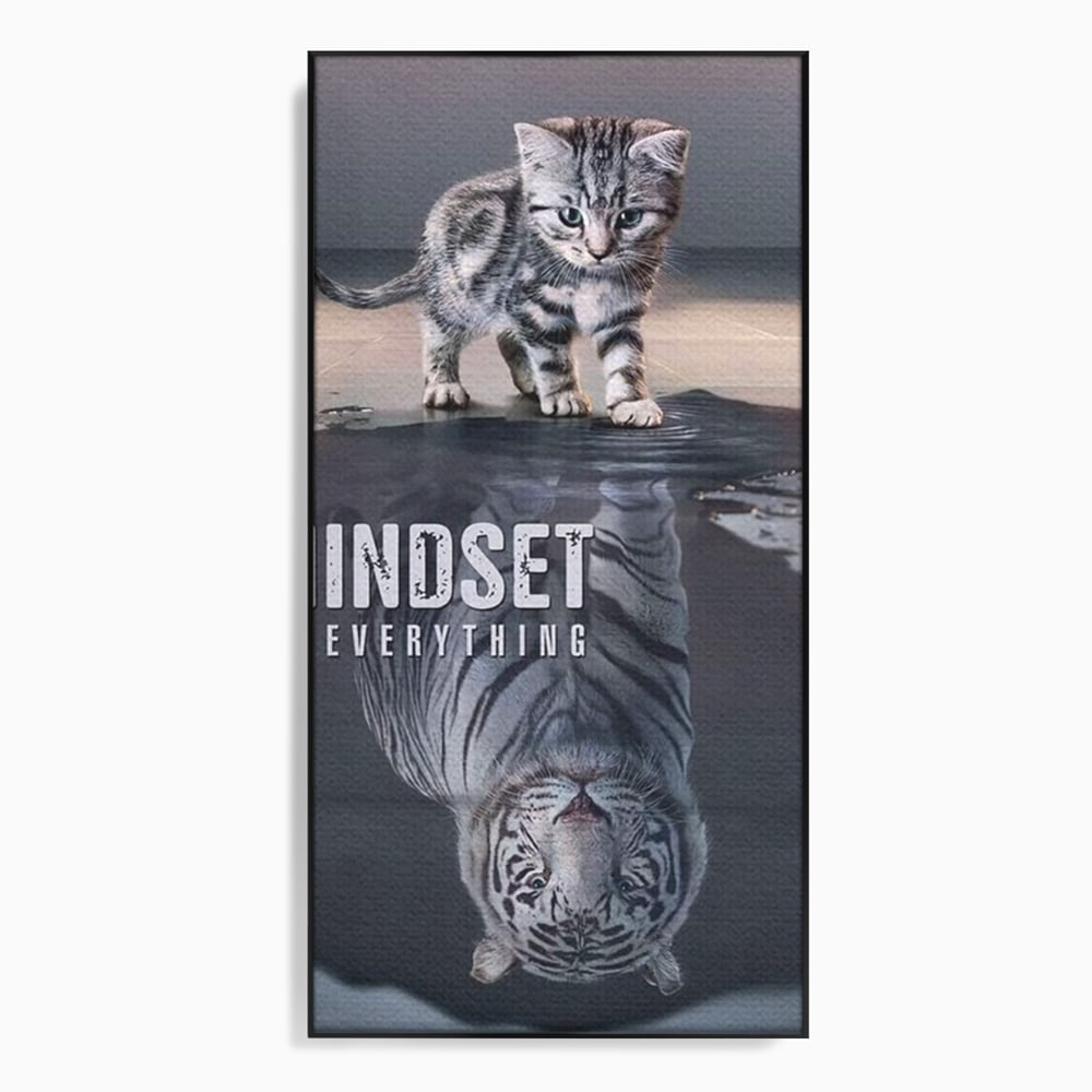 Tablou canvas cu tablou canvas cu pisoi si reflexie de tigru, in rama de aluminiu negru